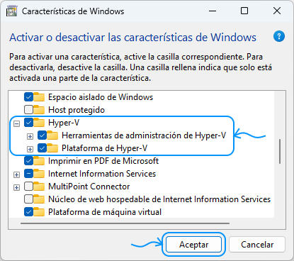 Activar Hyper-V - Características de Windows