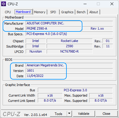 Información placa base CPU-Z