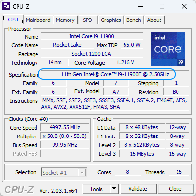 Información Procesador CPU-Z