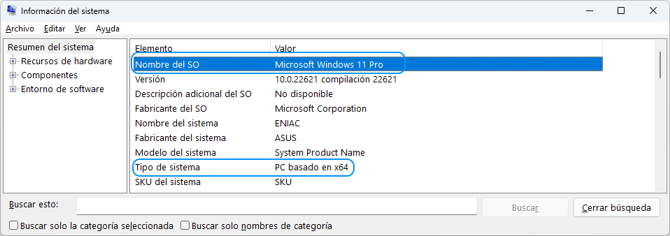 Información SO MSINFO32