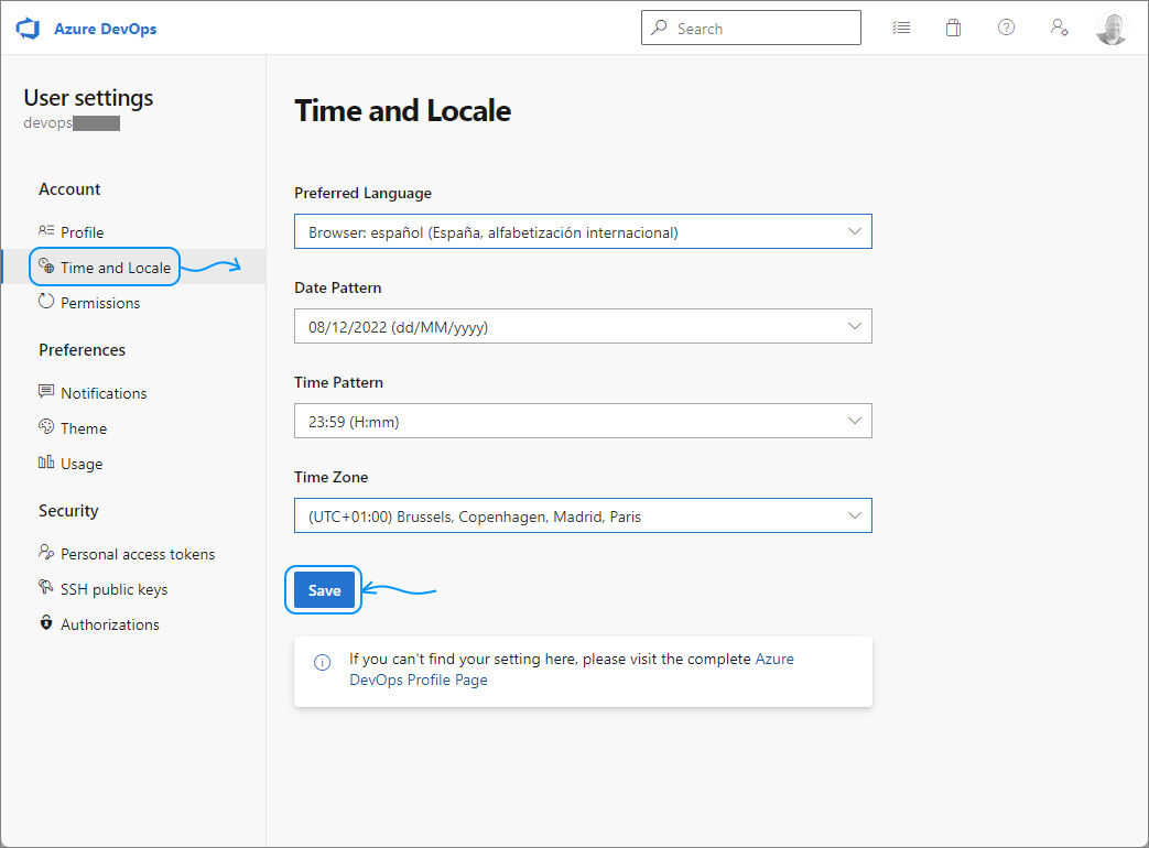 Azure DevOps configurar perfil 3
