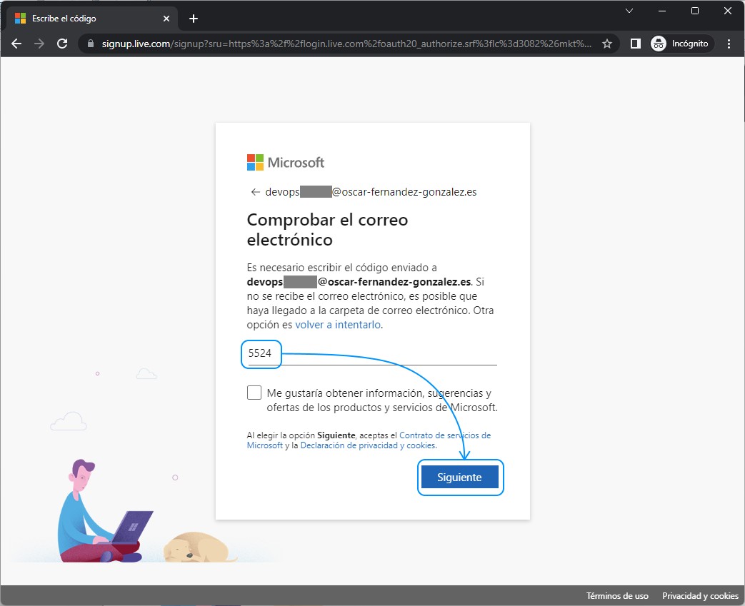 Azure DevOps plan básico gratis: crear cuenta comprobación por código