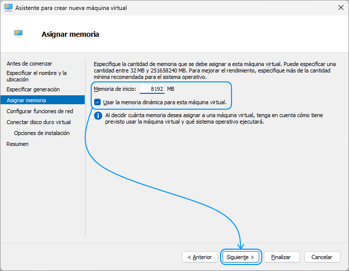 005 Hyper-V - Crear máquina virtual - Asignar memoria