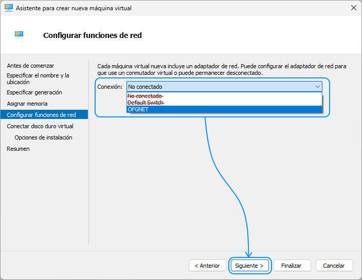 006 Hyper-V - Crear máquina virtual - Configurar funciones de red