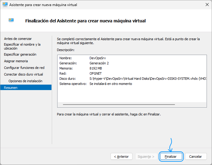 009 Hyper-V - Crear máquina virtual - Finalización