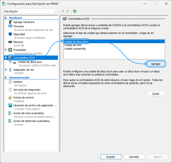 011 Hyper-V - Crear disco virtual para almacenar los programas - Agregar