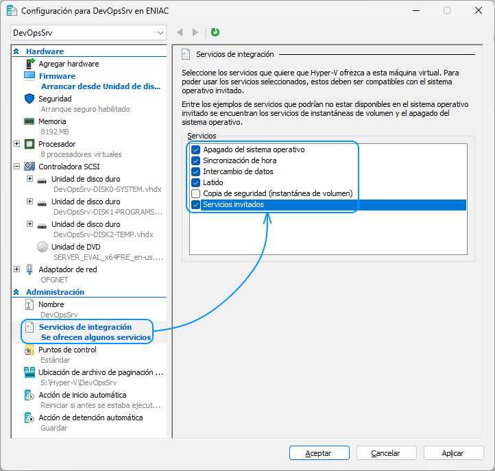 033 Hyper-V - Otras configuraciones - Servicios de integración