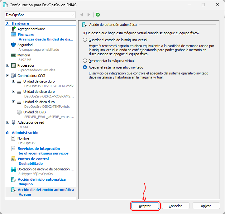 037 Hyper-V - Aceptar configuraciones