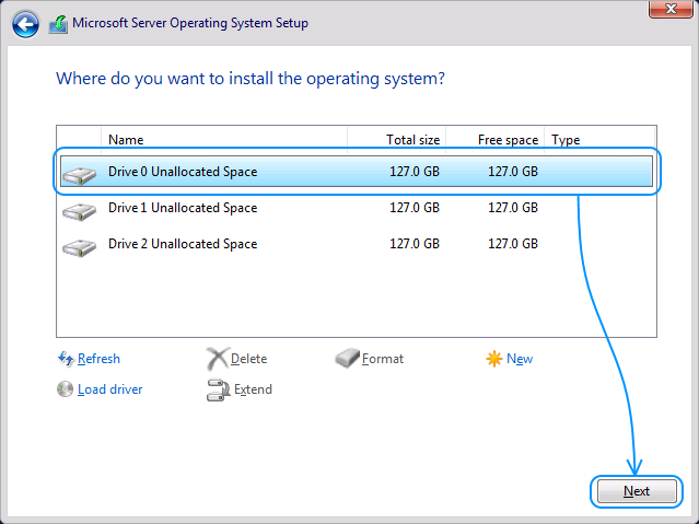 046 Instalación Windows Server 2022 Standard Evaluation - Where do you want to install the operating system? Drive 0