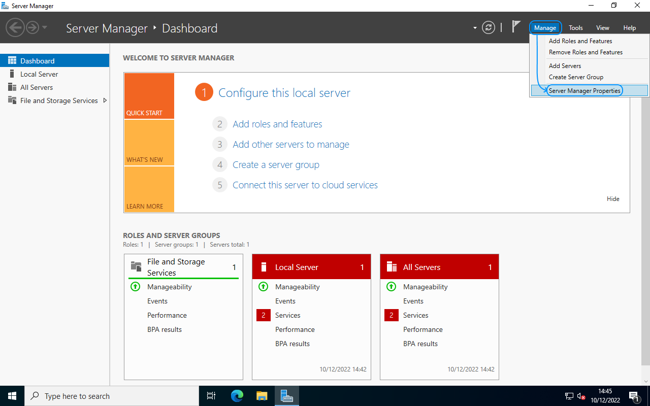 054 Configurar Windows Server 2022 Standard Evaluation - Server Manager - Manage Properties