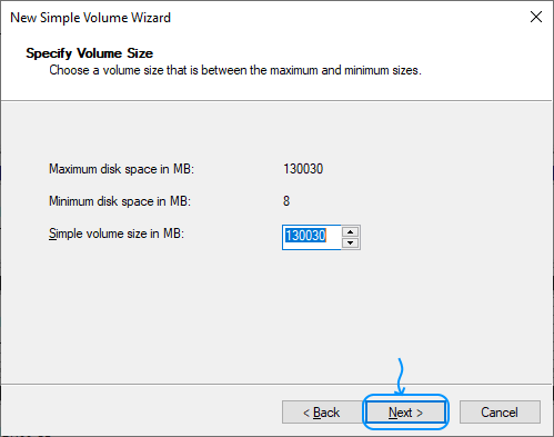 063 Configurar Windows Server 2022 Standard Evaluation - Disk Management - Disk 1 - New Simple Volume Wizard: Specify Volume Size