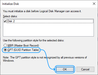 069 Configurar Windows Server 2022 Standard Evaluation - Disk Management - Initialize Disk 2 - GPT