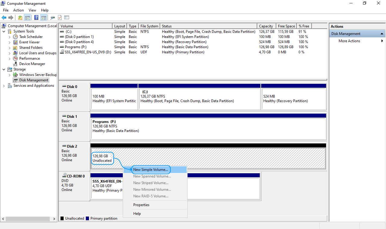 070 Configurar Windows Server 2022 Standard Evaluation - Disk Management - Disk 2 - New Simple Volume