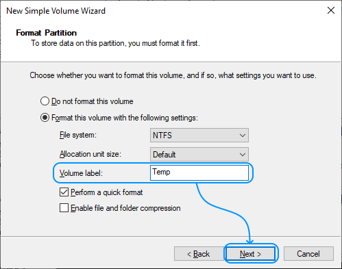 074 Configurar Windows Server 2022 Standard Evaluation - Disk Management - Disk 2 - New Simple Volume Wizard: Format Partition