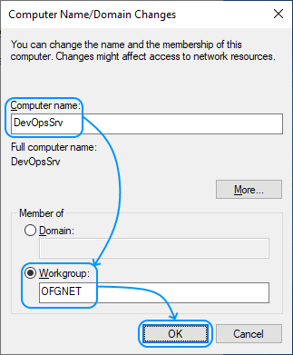 108 Configurar Windows Server 2022 Standard Edition - System Properties - Computer Name/Domain Changes