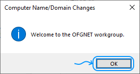 109 Configurar Windows Server 2022 Standard Edition - System Properties - Computer Name/Domain Changes: Welcome workgroup