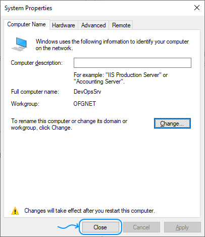111 Configurar Windows Server 2022 Standard Edition - System Properties (OK)