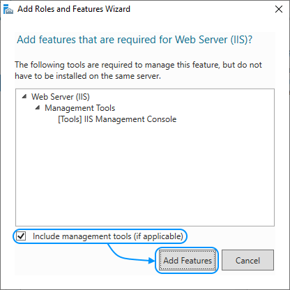 07 Enable IIS: Add Roles and Features Wizard: Add features that are required for Web Server (IIS)
