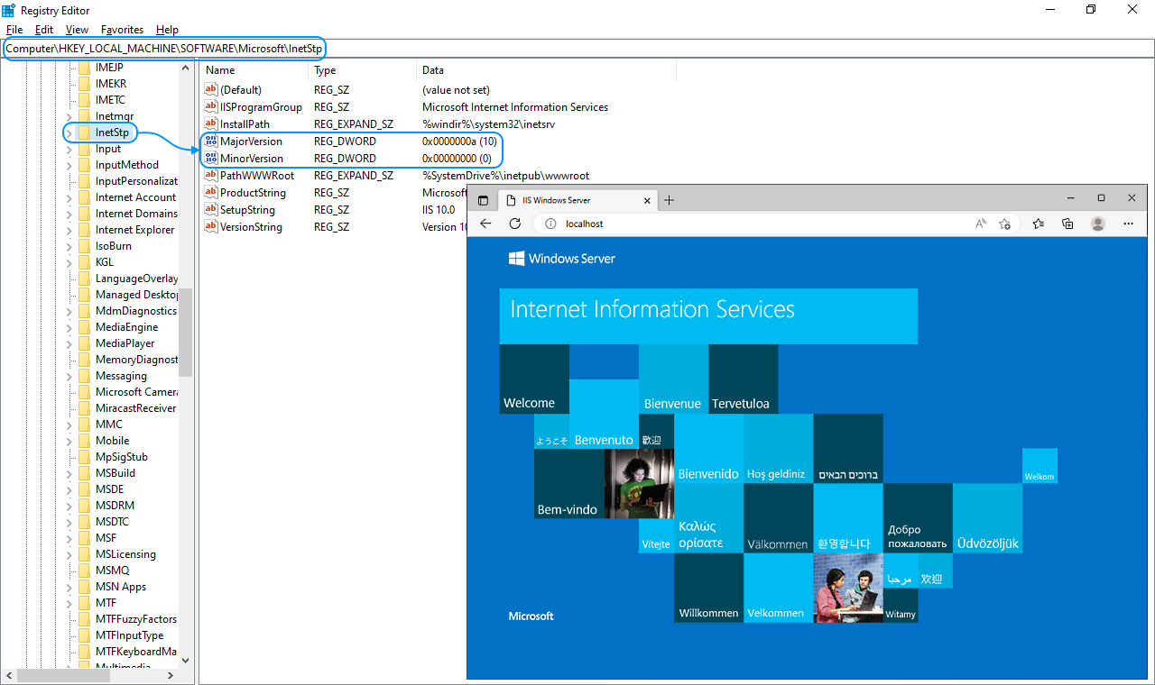 17 Enable IIS: registry editor - HKLM\SOFTWARE\Microsoft\InetStp