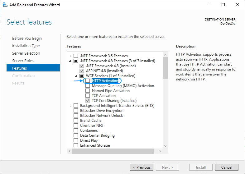01 Enable Feature WCF HTTP Activation