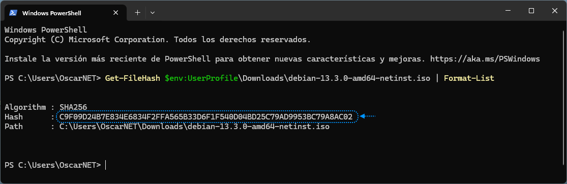 Calcular suma SHA256 ISO powershell 2