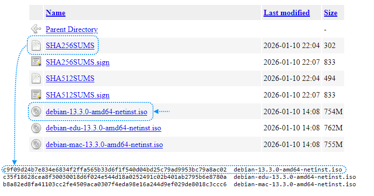 Descargar ISO y suma SHA265