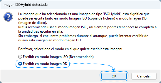 Rufus advertencia ISOHybrid