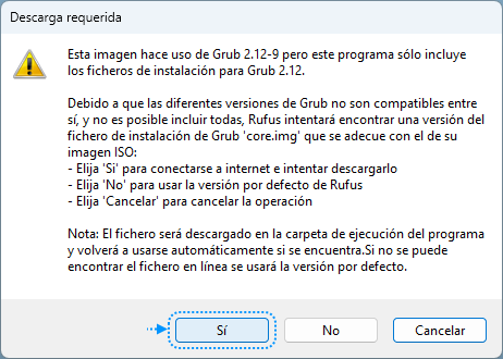 Rufus advertencia GRUB